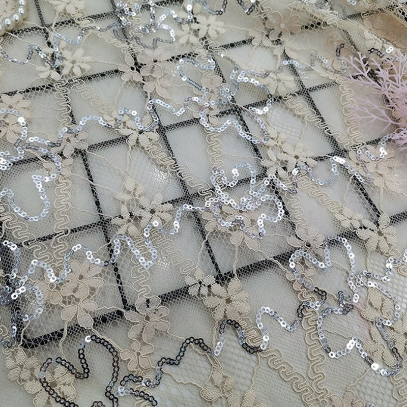 Embroidered Fabric Sequin Evening Nylon Lace Fabric for Women's Wear W 14